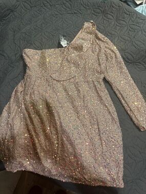 One-Shoulder Pink Sequin Party Dress